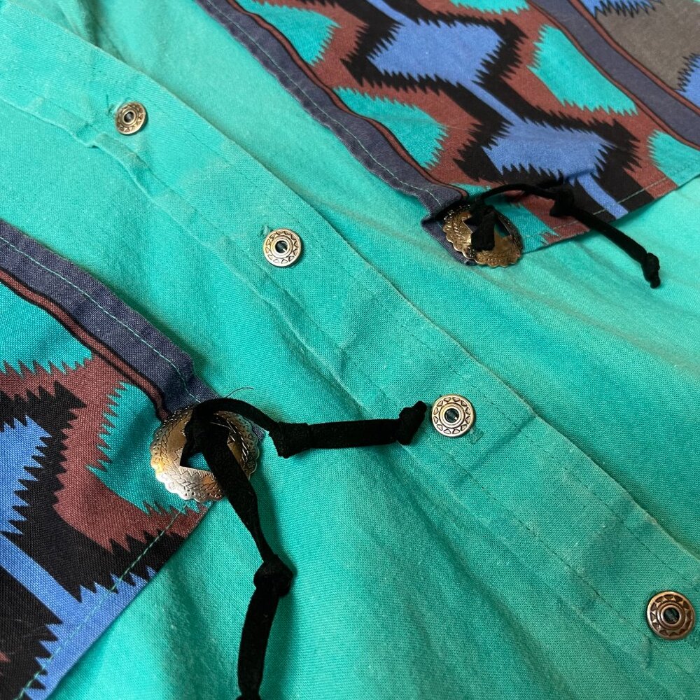 Vintage Panhandle Slim Western Shirt – Turquoise Aztec Print | SZ M | USA Made - Picture 4 of 6